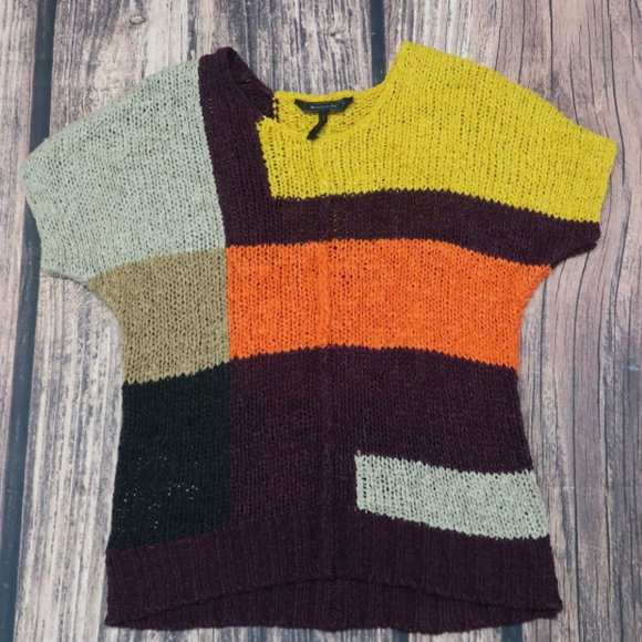 BCBGMAXAZRIA Cayden Bordeax Color Block Knit Sweater Womens Size XXS - Picture 1 of 5